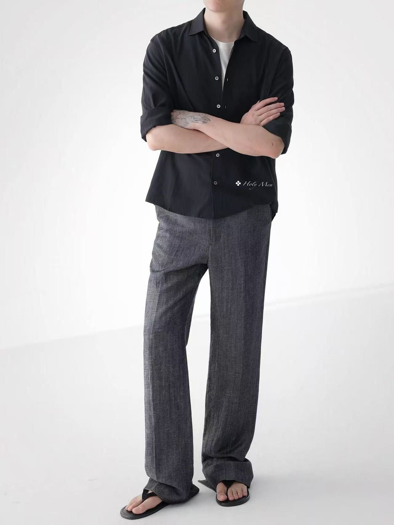 Linen-Wool Relaxed Trousers