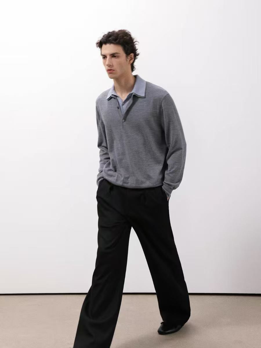 Merino Wool Contrast Collar Polo Sweater