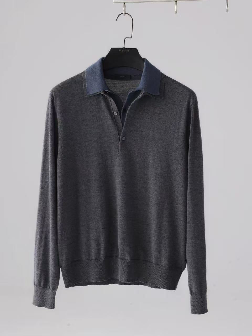Merino Wool Contrast Collar Polo Sweater