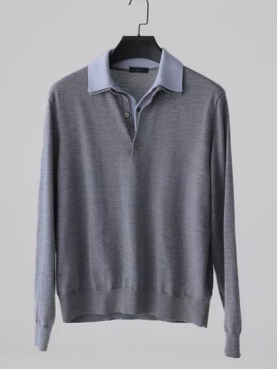 Merino Wool Contrast Collar Polo Sweater