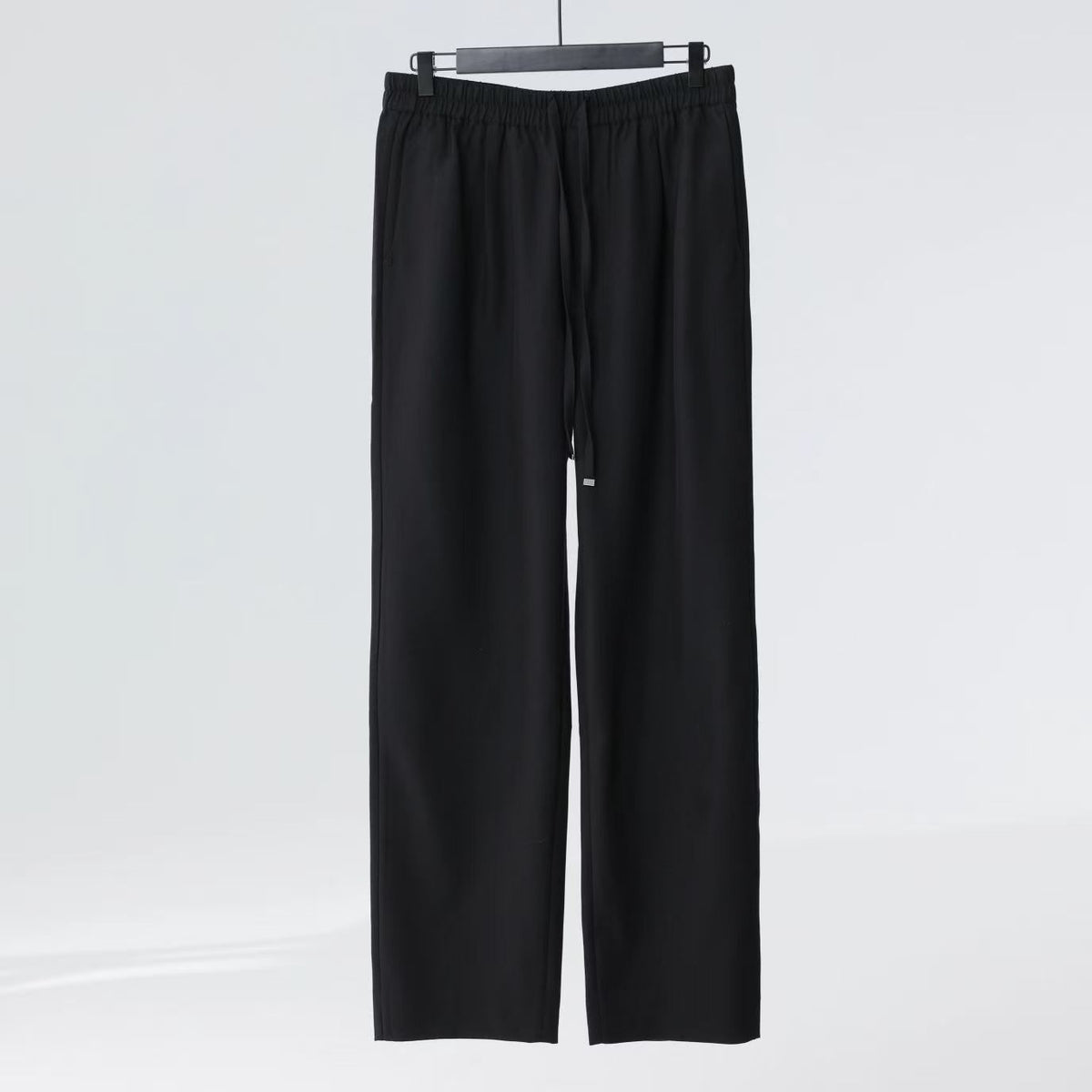 Wool–Triacetate Drawstring Trousers – Black