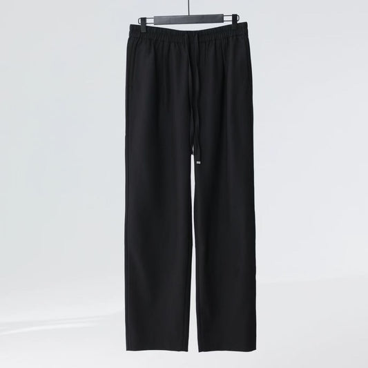 Wool–Triacetate Drawstring Trousers – Black