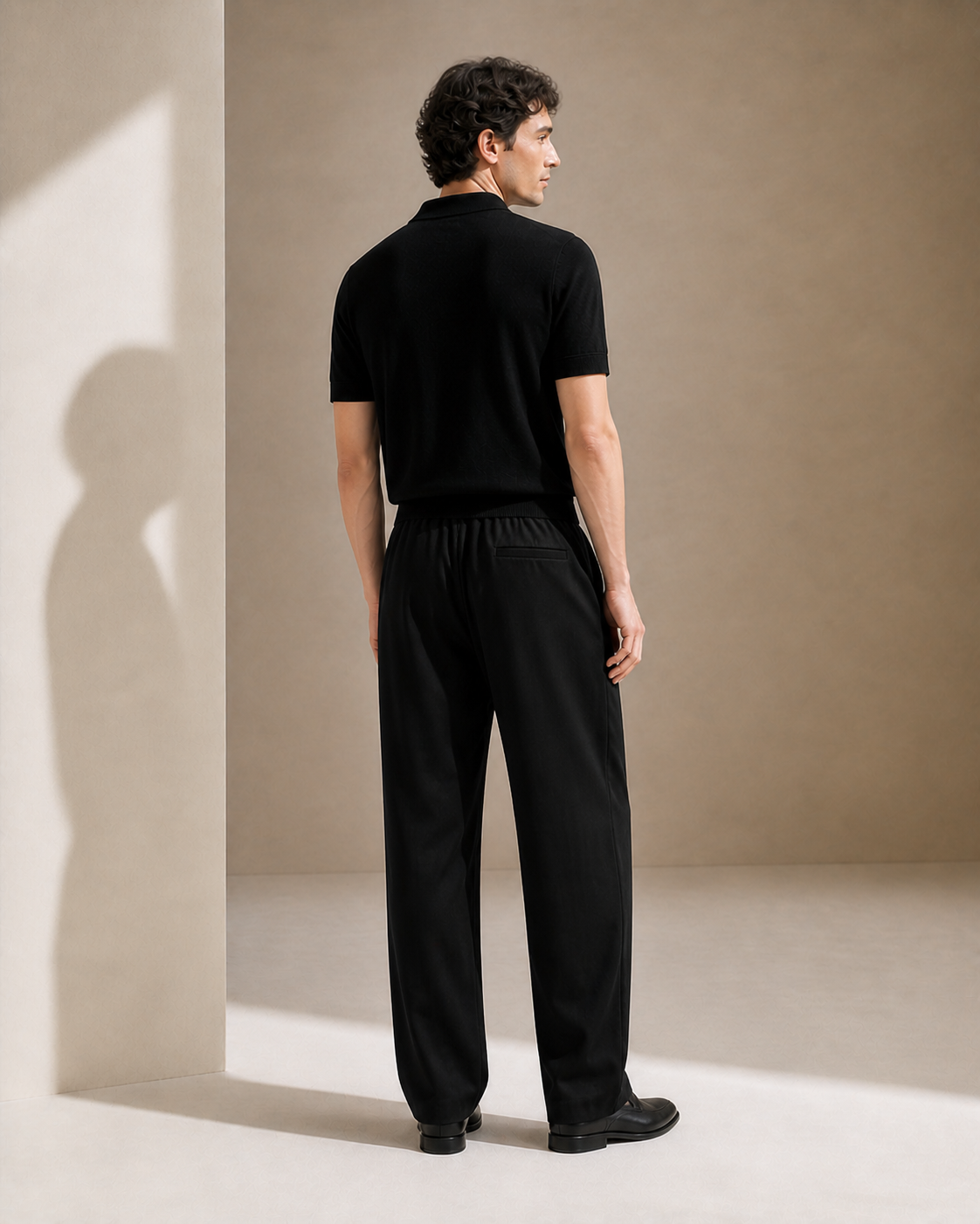 Wool–Triacetate Drawstring Trousers – Black