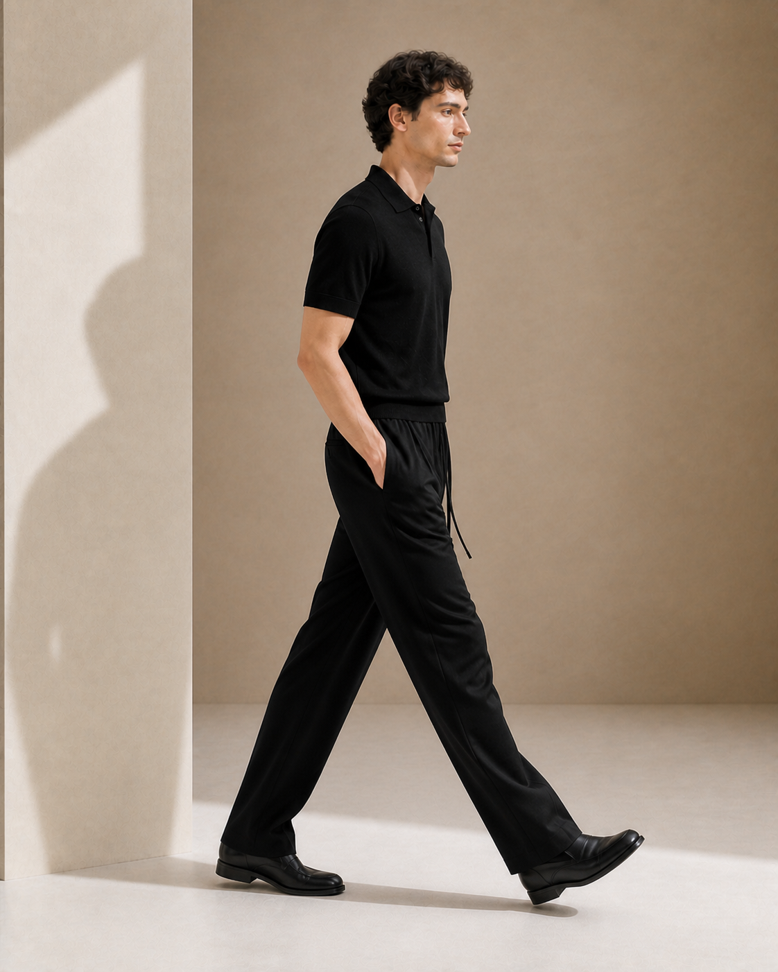 Wool–Triacetate Drawstring Trousers – Black