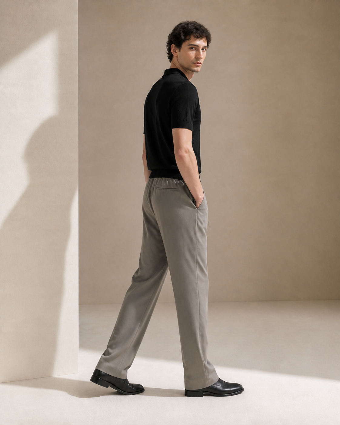 Wool–Triacetate Drawstring Trousers – Olive Grey